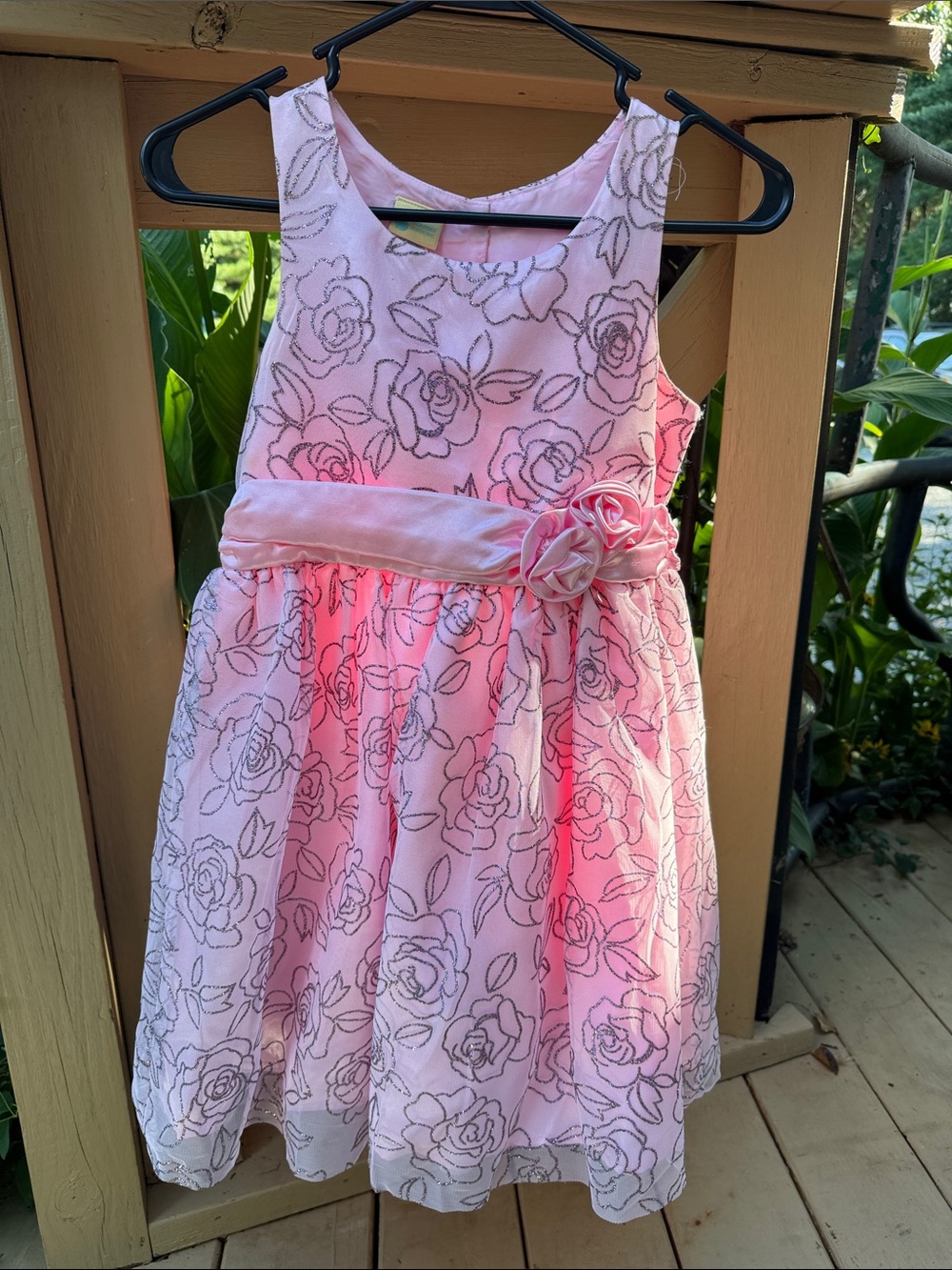 Holiday editions Girls Pink Floral Satin Belt Party Dress 10/12